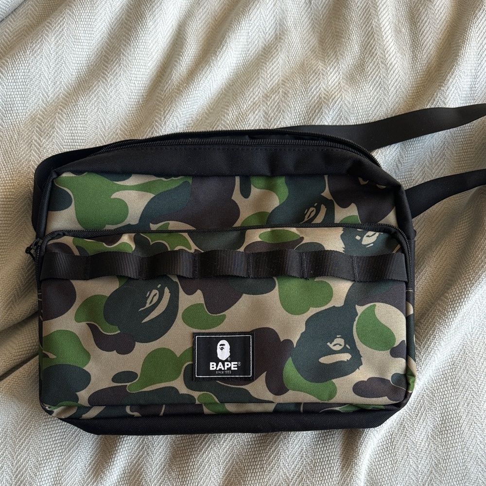 Bape Green and Black Camouflage Messenger Bag